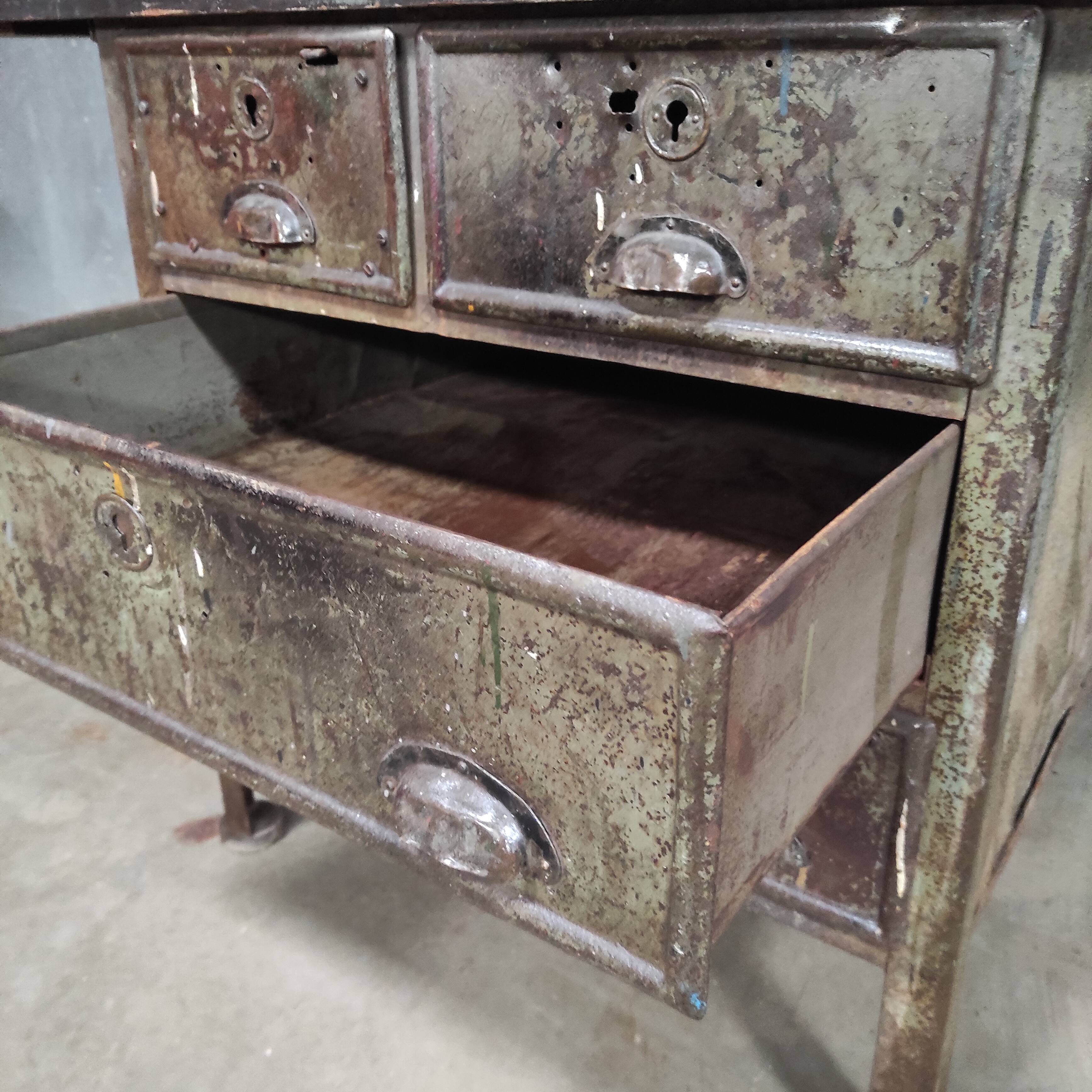 Industrial Workbench | Vintage Metal & Wood Workshop Table