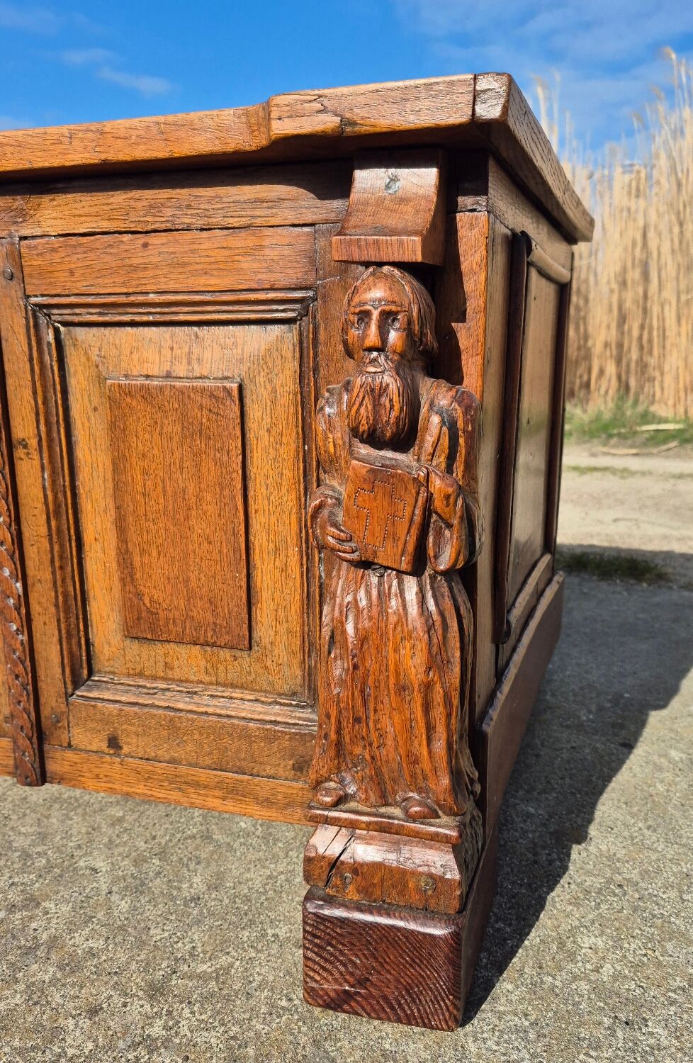 Antique chest wood carving oak