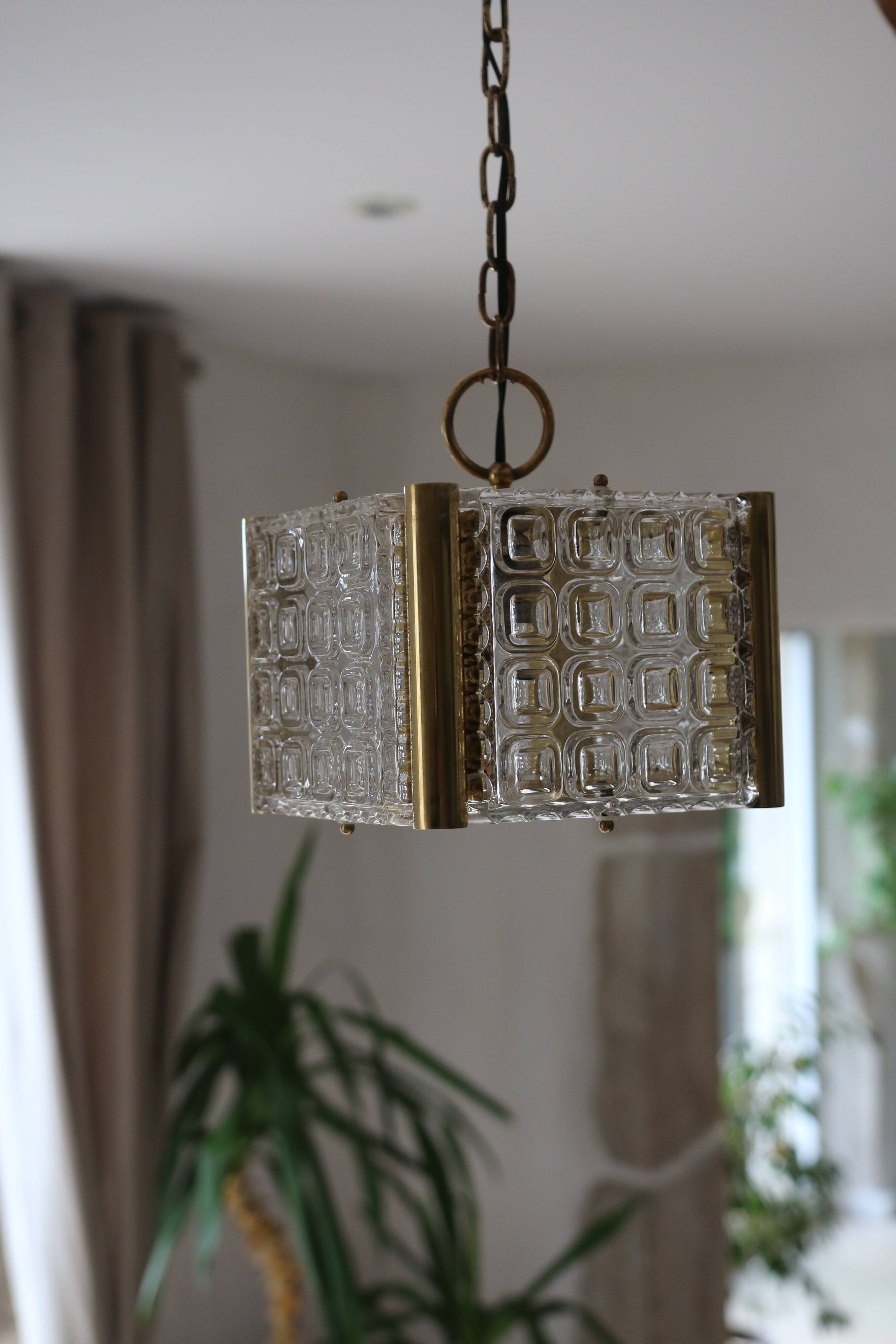 Vintage brass glass chandelier