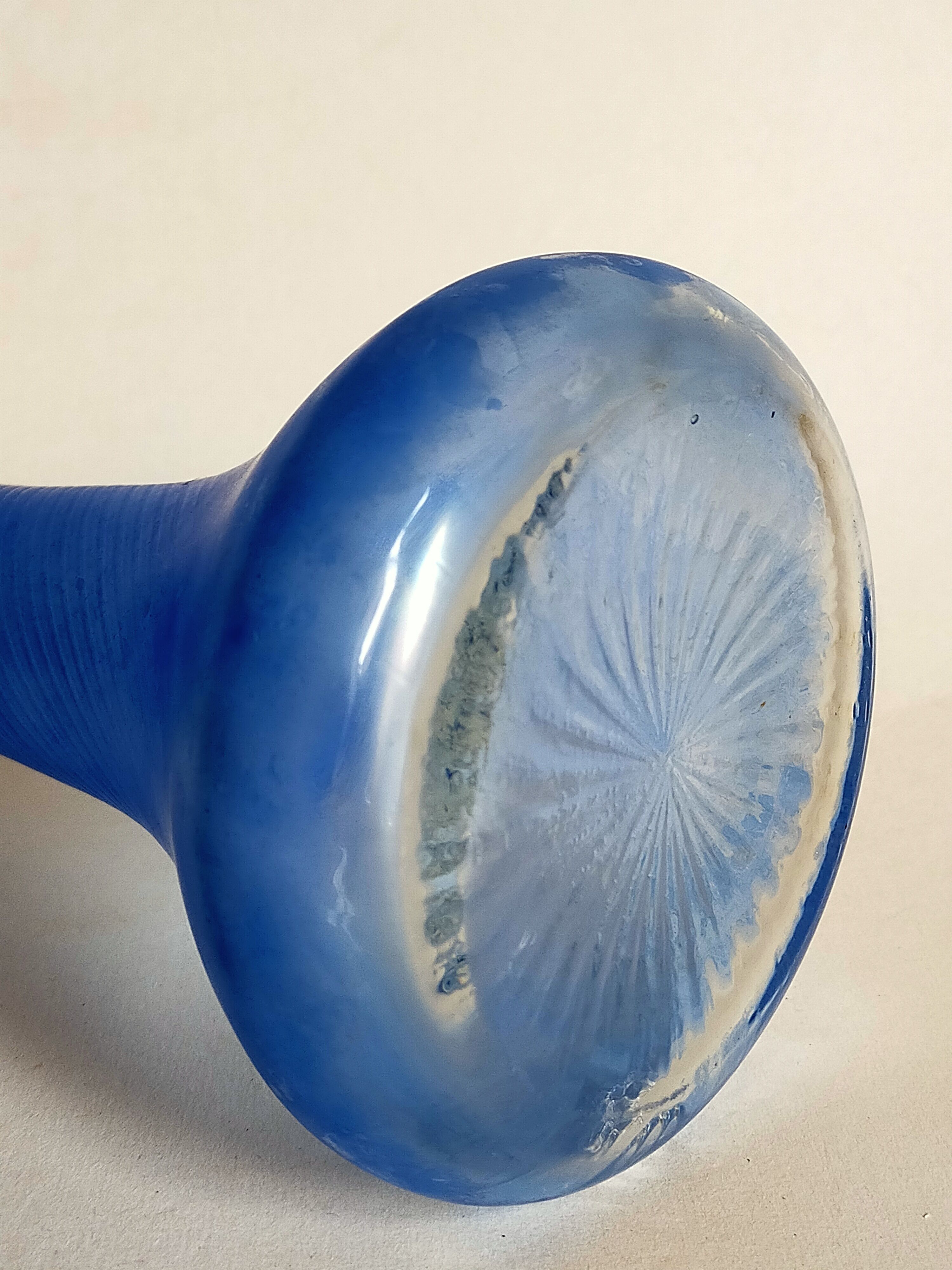 Blown glass vase frosted effect blue and vintage green