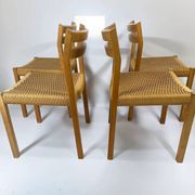 Dining chairs J.H. Møller model 401 in oak with original Danish cord — Denmark, 1970s