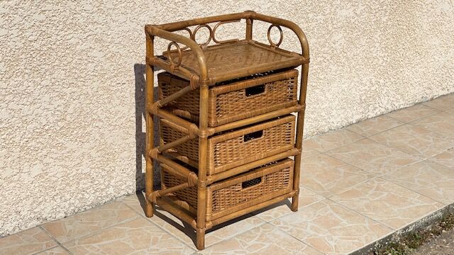 Cabinet with vintage rattan drawers