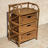 Cabinet with vintage rattan drawers