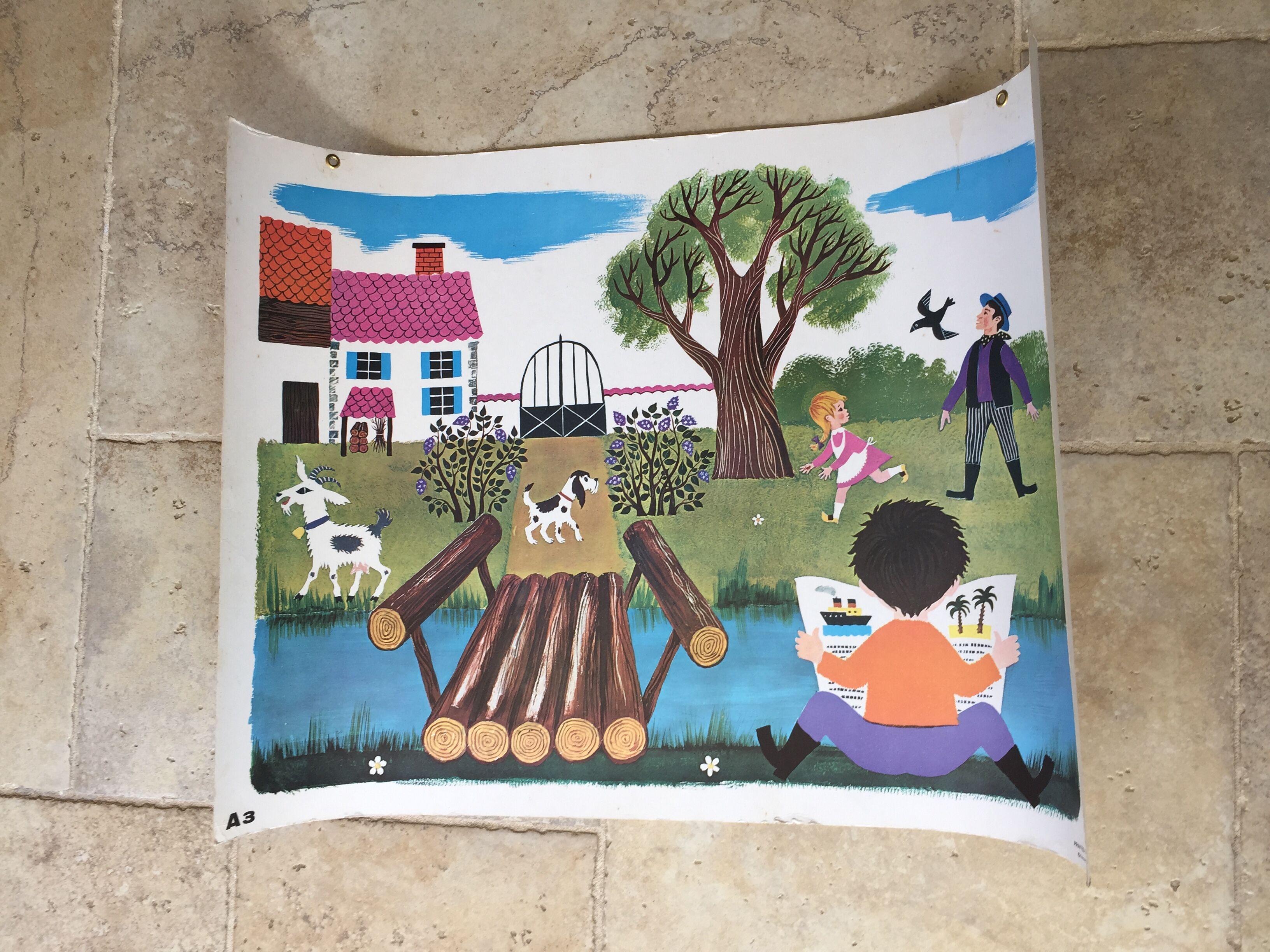 Affiche scolaire pédagogique Fernand Nathan 1965 thème Au jardin