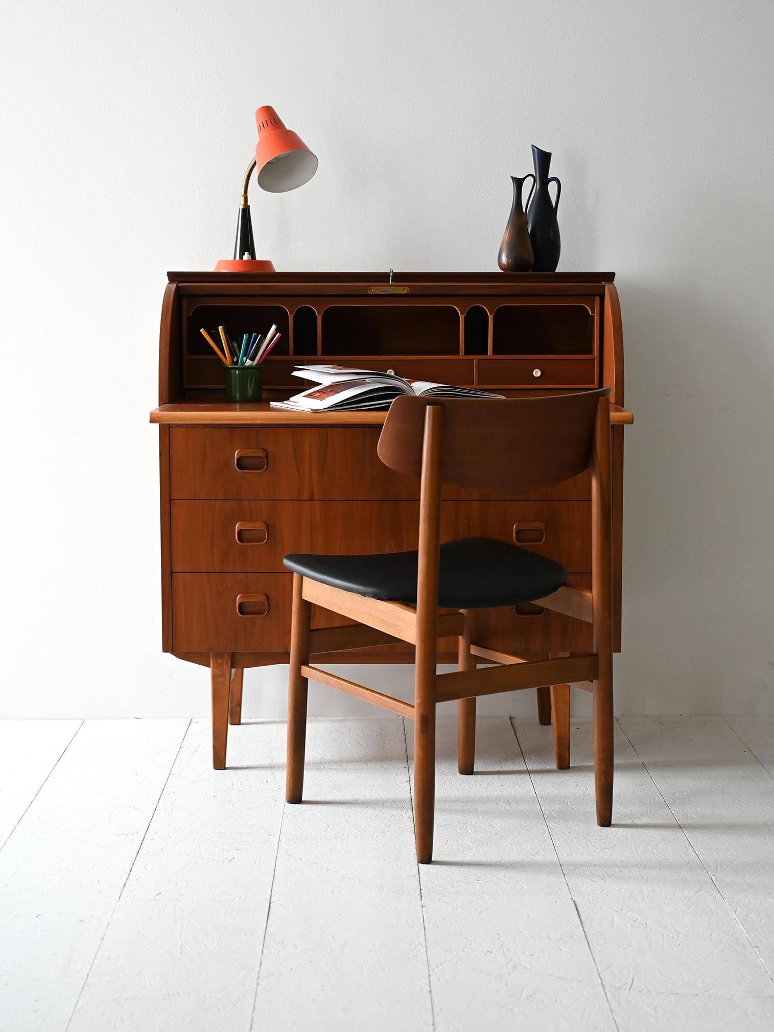 Bureau Secrétaire Vintage Scandinave en Teck