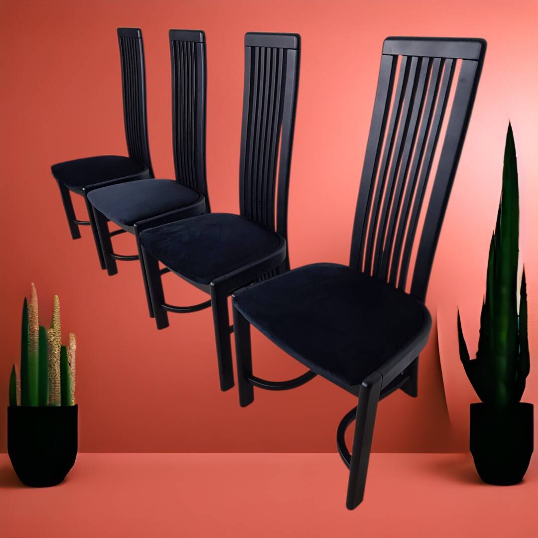 Set of four high "Slat back" chairs - Italian design 1980s