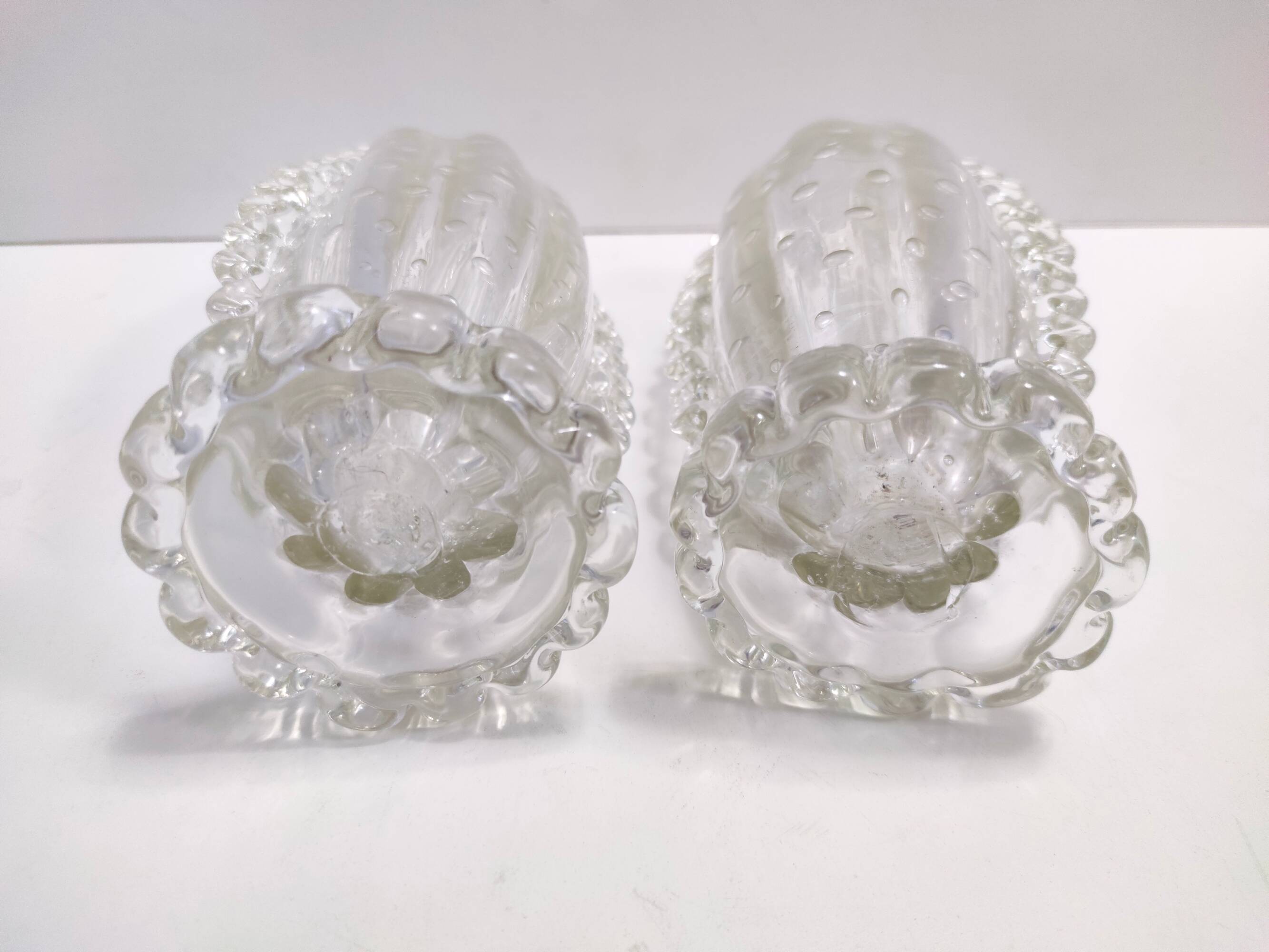 Vintage Pair of Transparent Bullicante Murano Glass Vases by Ercole Barovier