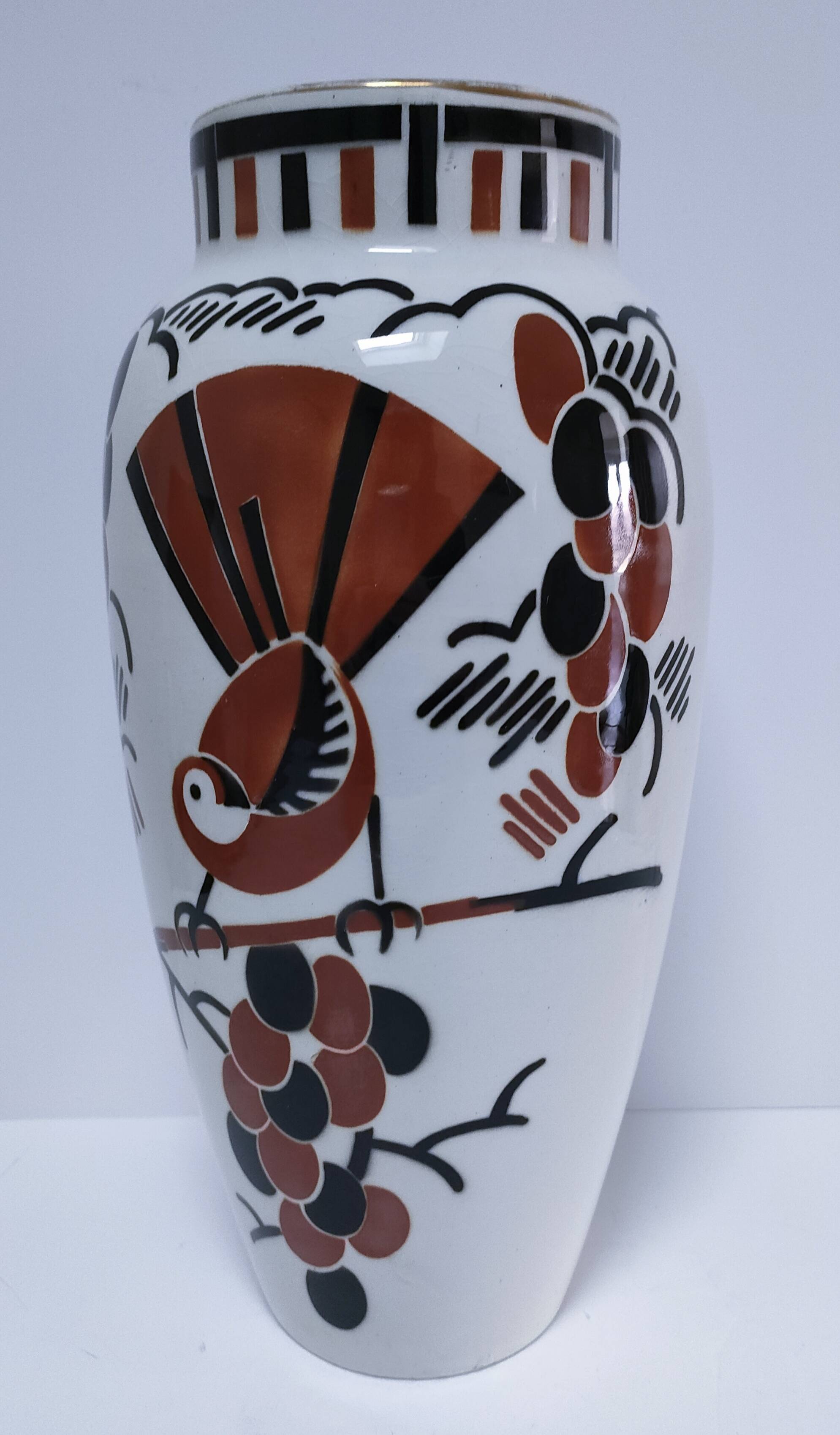 Vase Art déco Keller Guérin "Ceylan" décor oiseaux