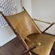 Chaise pliante de campagne vintage en simili-bambou et cuir par Maison Jansen, années 1950