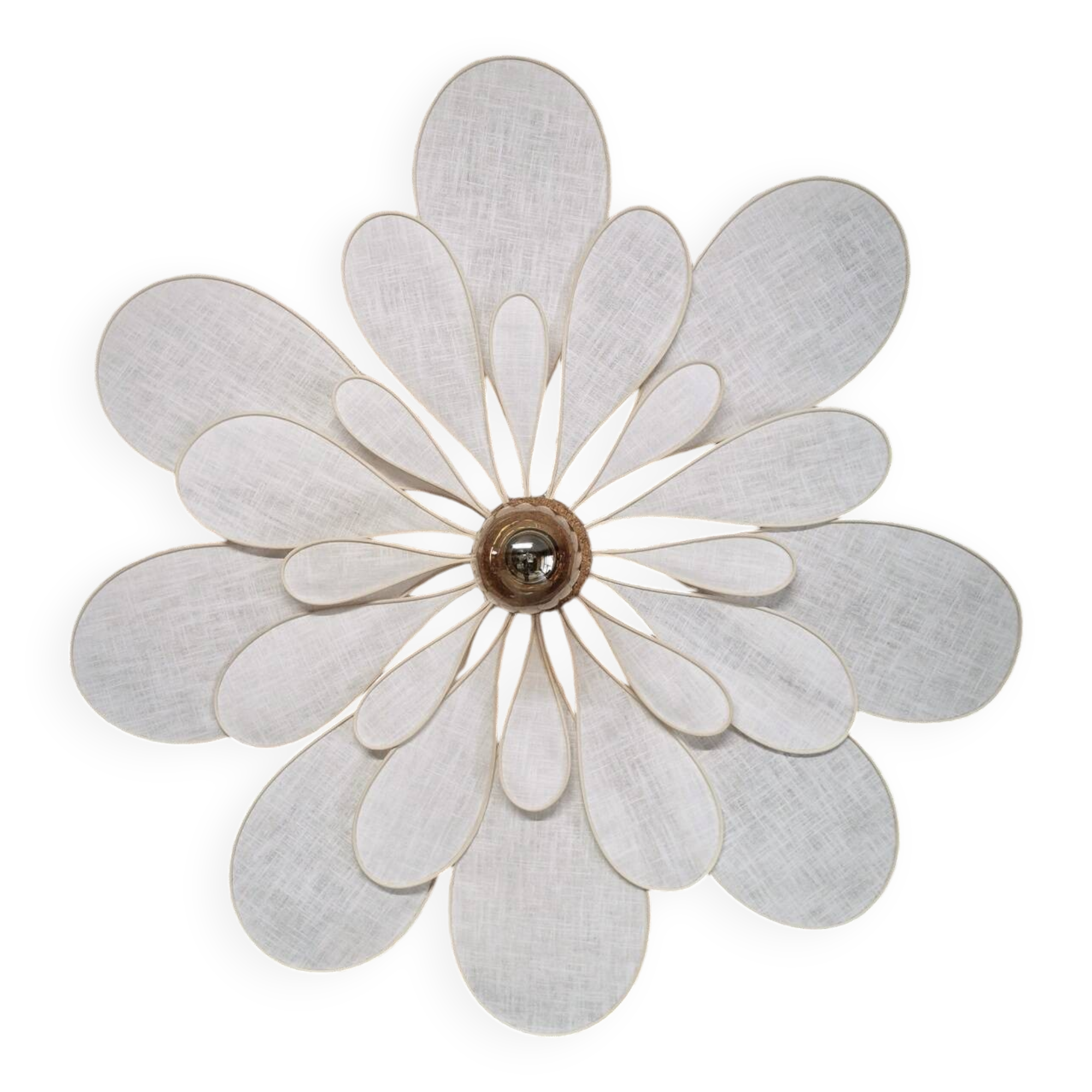 24 petal flower wall light in rattan and white linen