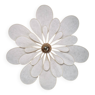 24 petal flower wall light in rattan and white linen