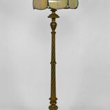 Floor lamp in gilded carved wood and pearly glass lampshade, Art Deco, France, Circa 1920