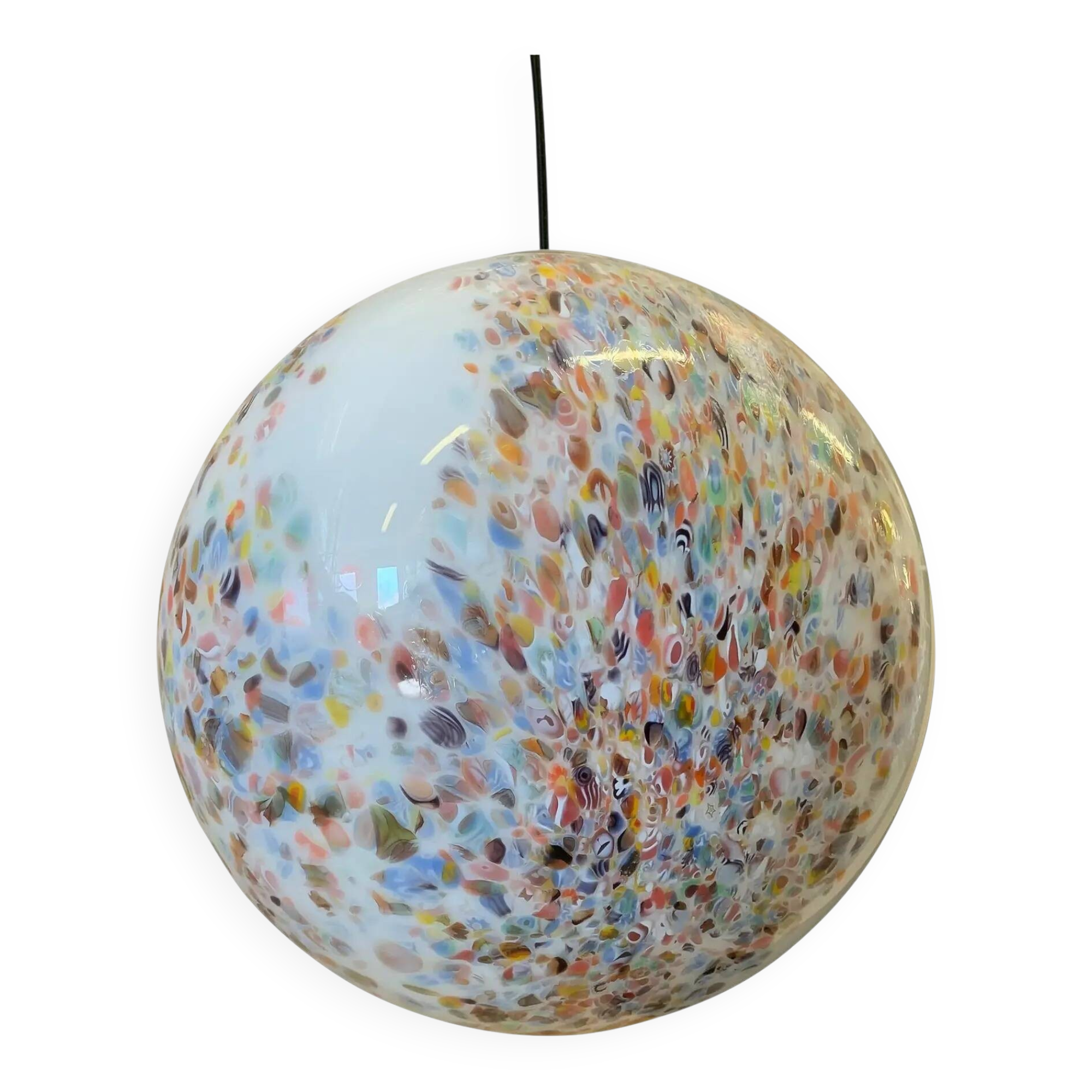 Contemporary Murano-Style Milky-White Glass Sphere with Multicoloured Murrine