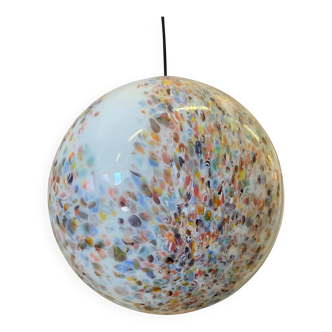 Contemporary Murano-Style Milky-White Glass Sphere with Multicoloured Murrine