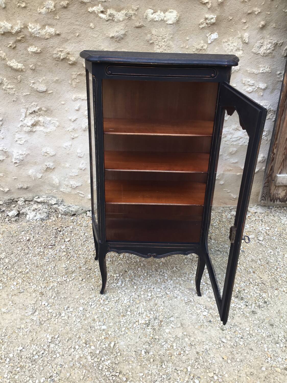 Louis XV style black patinated cherry wood display case