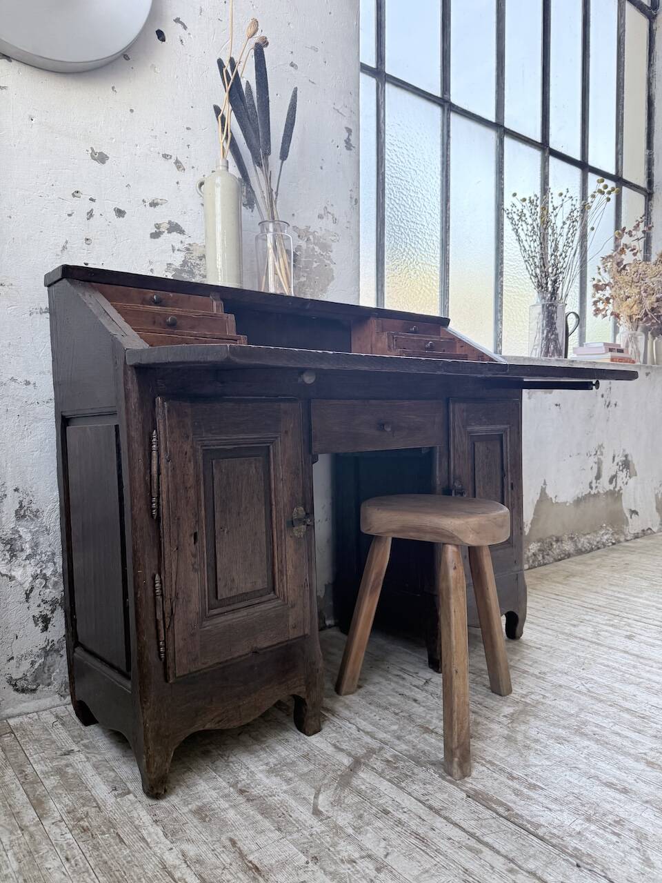Bureau secrétaire chêne art populaire XIXème