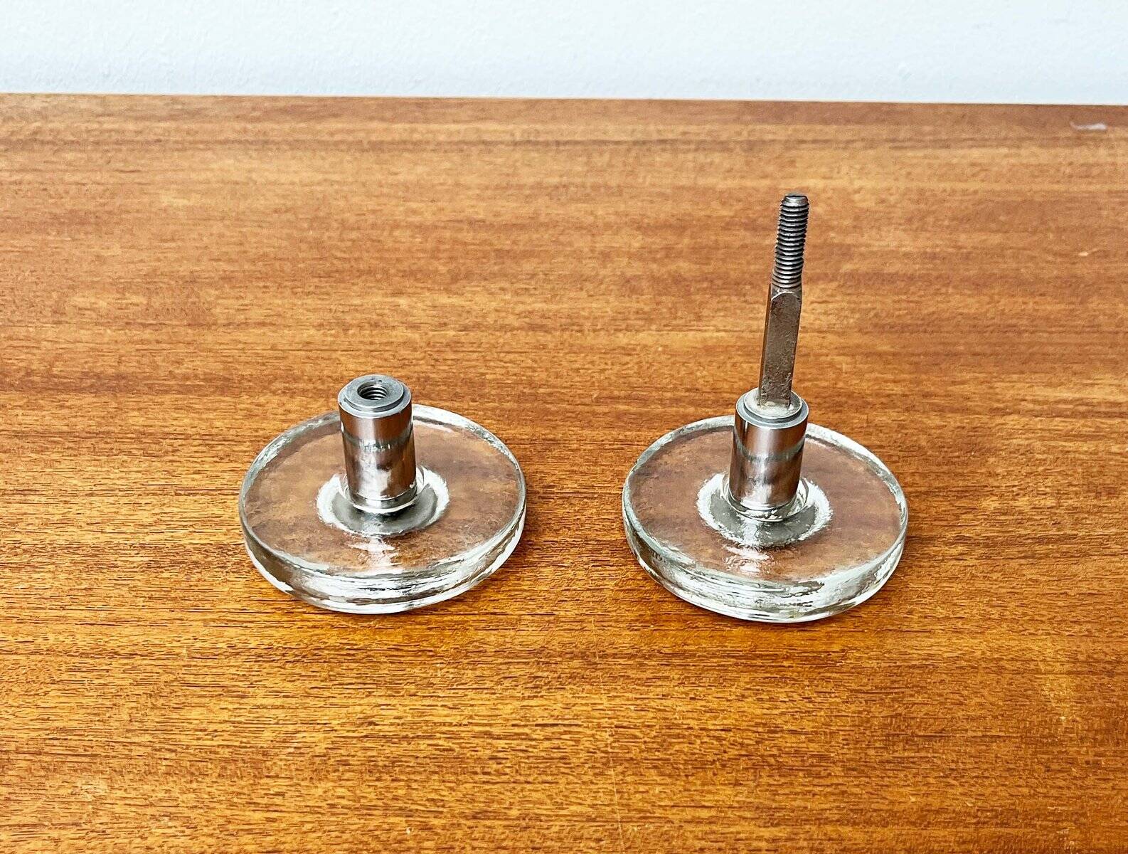 Mid-century modern glass and metal door handle from the space age, Germany, 1960s.