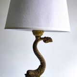 Patinated bronze lamp and marble in Hollywood Regency Style