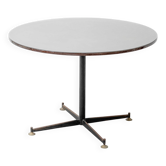 Table ronde vintage en bois et verre avec base en métal, moderniste des années 1970