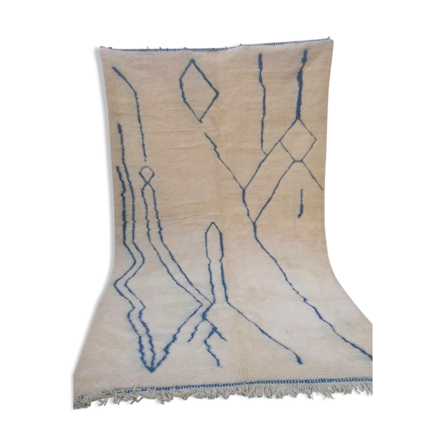 Moroccan Berber carpet Beni Ouarain with blue patterns 200x310cm