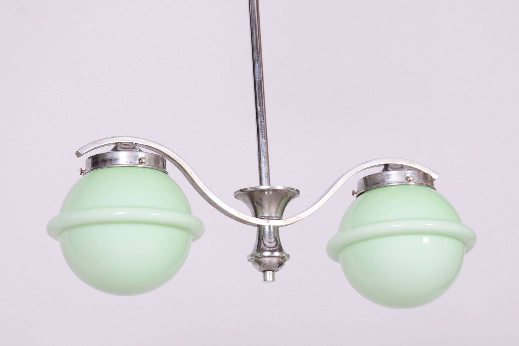 Czech Bauhaus Chandelier in Chrome-Plated Steel and Opaline Glass, 1930s