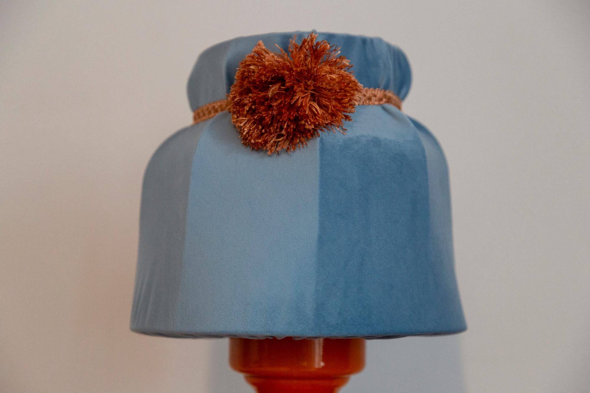 Orange and blue ceramic table lamp with velvet, Italy, 1960s