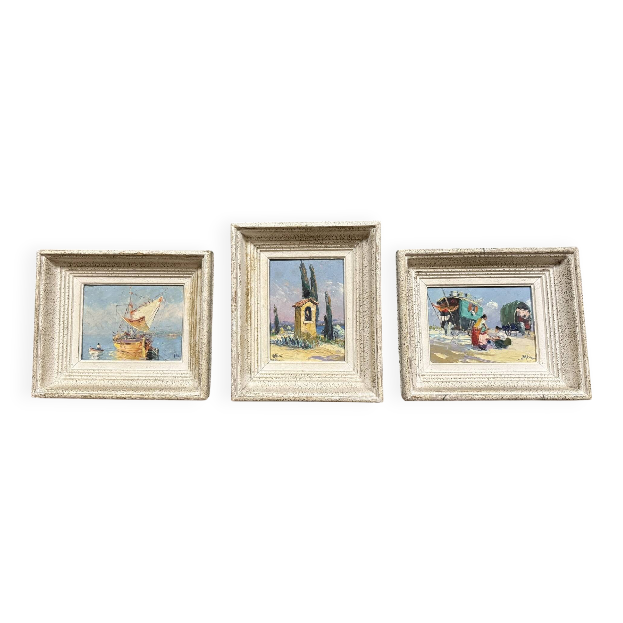 Victor Bruzac: série de 3 tableaux huiles sur panneaux époque circa 1920