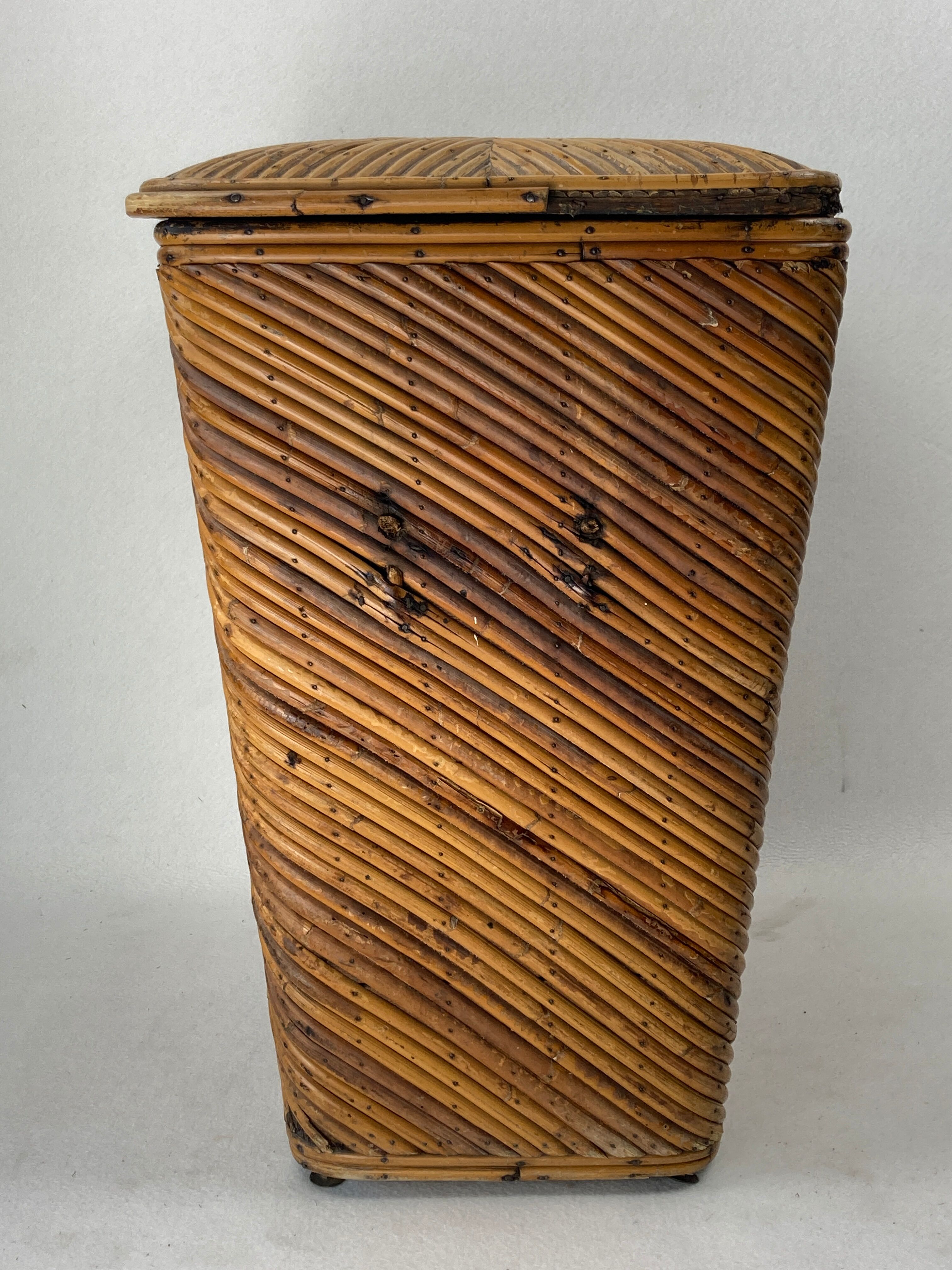 Pencil reed rattan bamboo chest or trunk, 1950s-1960s
