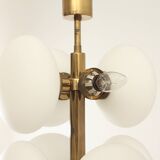 Brass and opaline Sputnik chandelier by Kaiser Leuchten, Germany, 1960s.