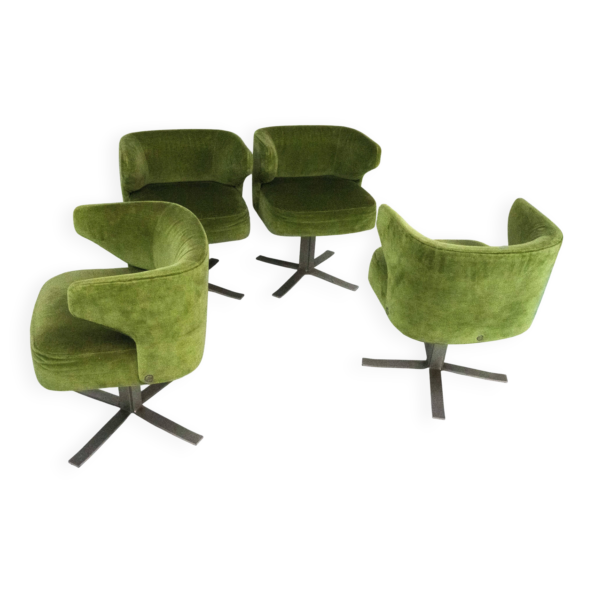 Set of four green Gianni Moscatelli Swivel Poney Chairs for Formanova, 70s