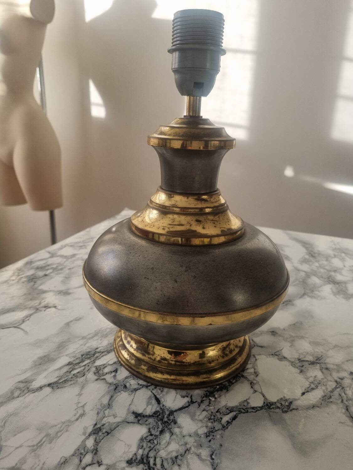 Vintage gold and grey metal lamp base