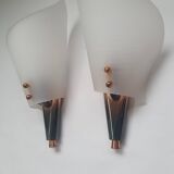 Pair of copper and plexiglass torch wall lights from the 1960s