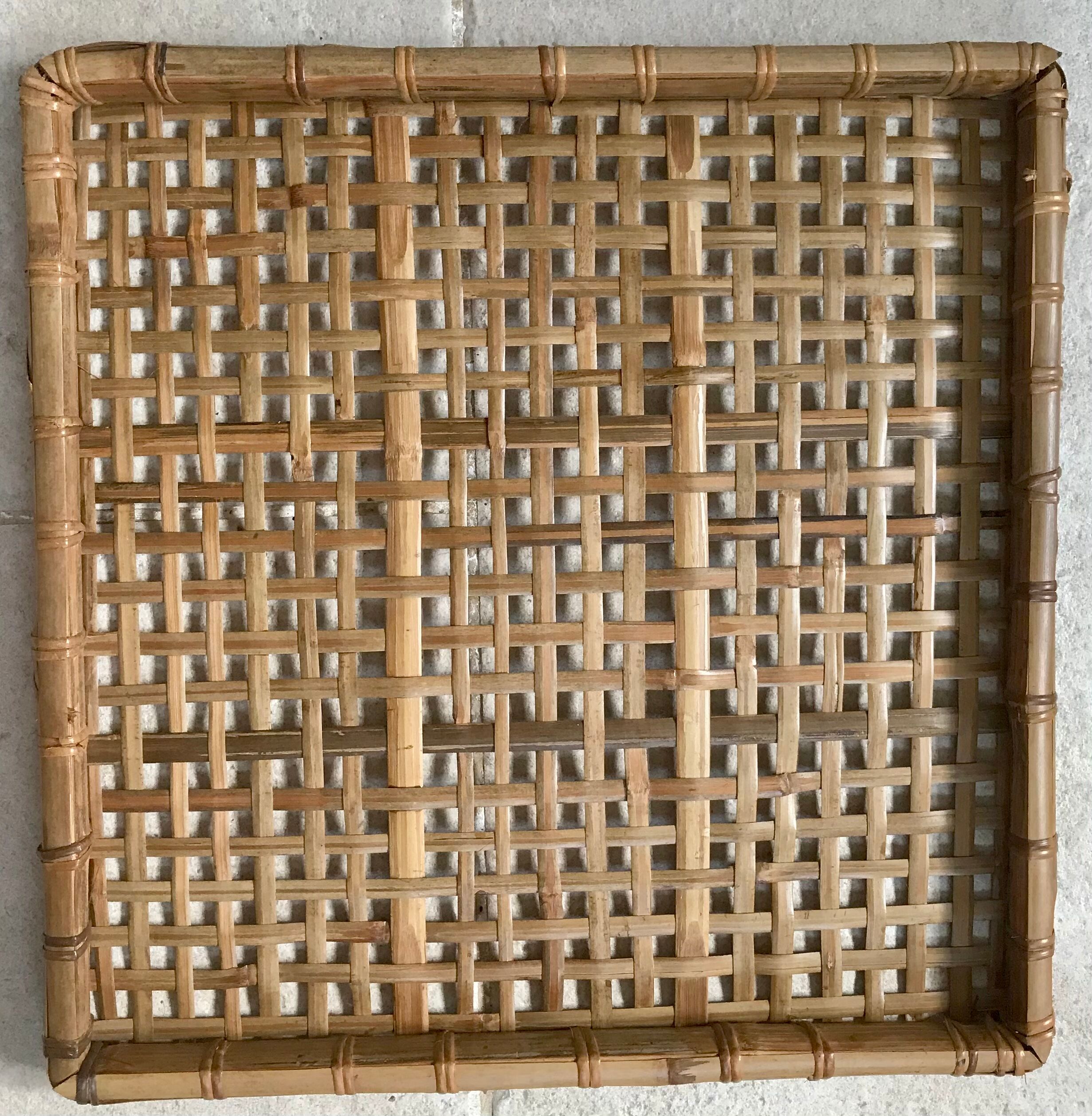 Plateau rotin et bambou  vintage 45X45cm