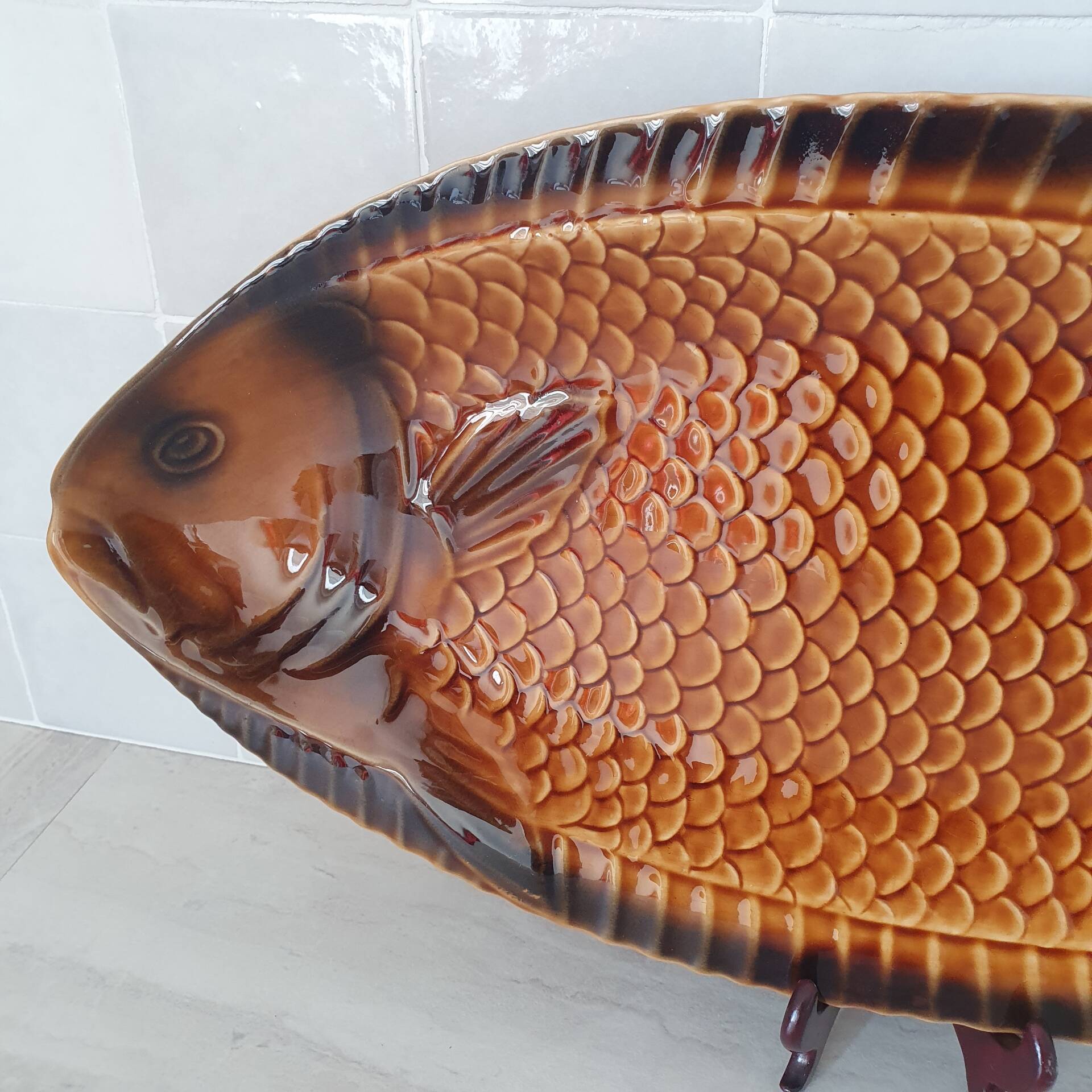 Sarreguemines / Large fish-shaped serving platter in Barbo ceramic