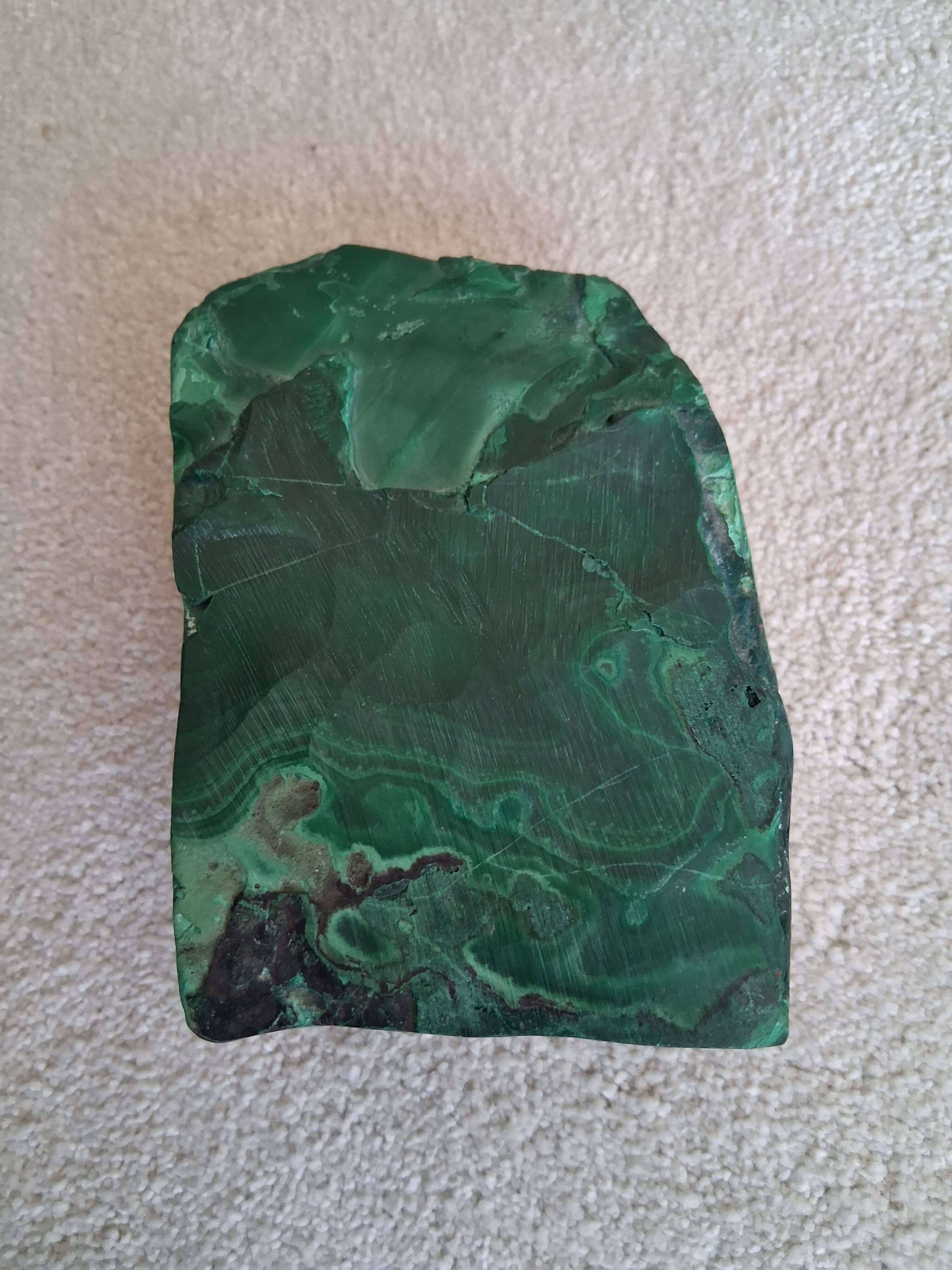 Cendrier en bloc de malachite solide vintage / Vide-Poche — Géométrique lourd de 1,34 kg