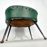 Vintage Italian green leatherette pouf with brass feet from 50s
