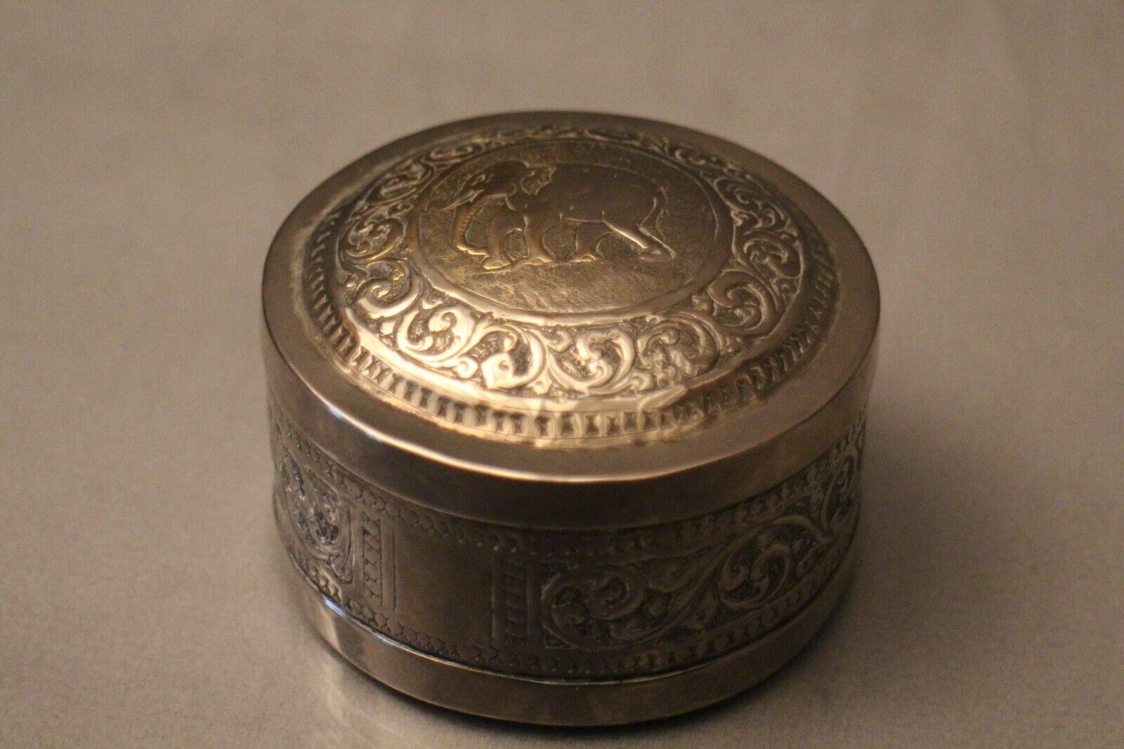 Silver metal box elephant decoration Cambodia Indochina early twentieth century