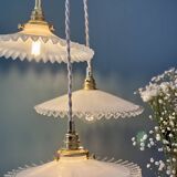 Vintage triple pendant lamp in white opaline