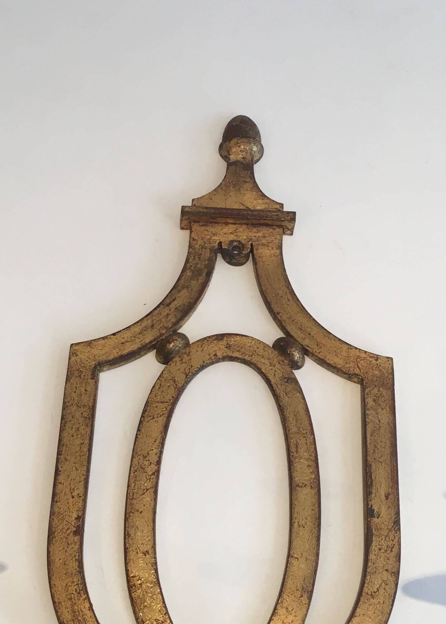 Golden Wrought Iron Wall Light with Oval Shield and Two Arms. French Work.