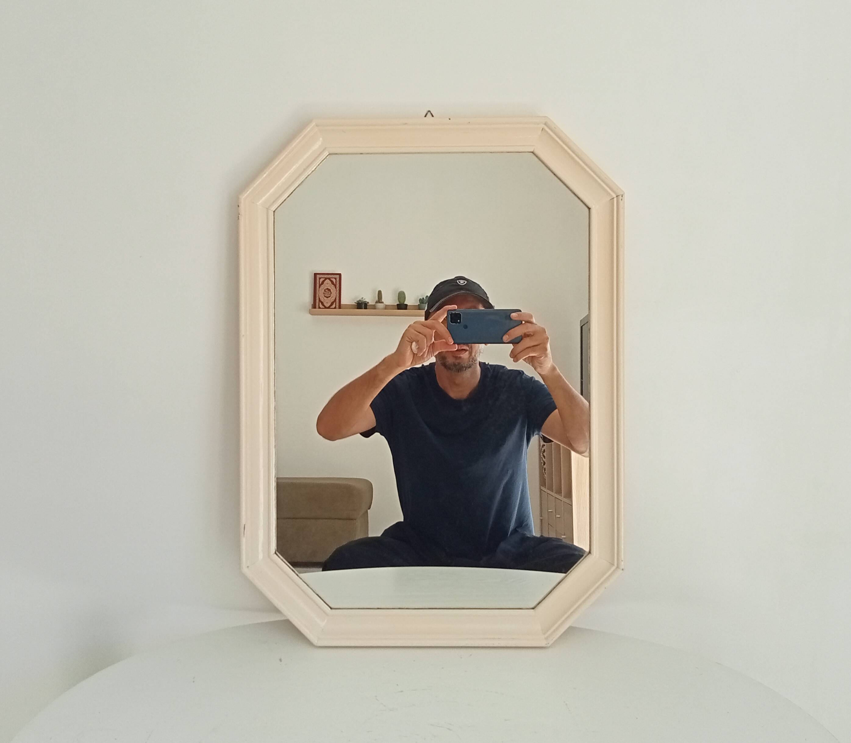 Vintage octagonal white lacquered mirror