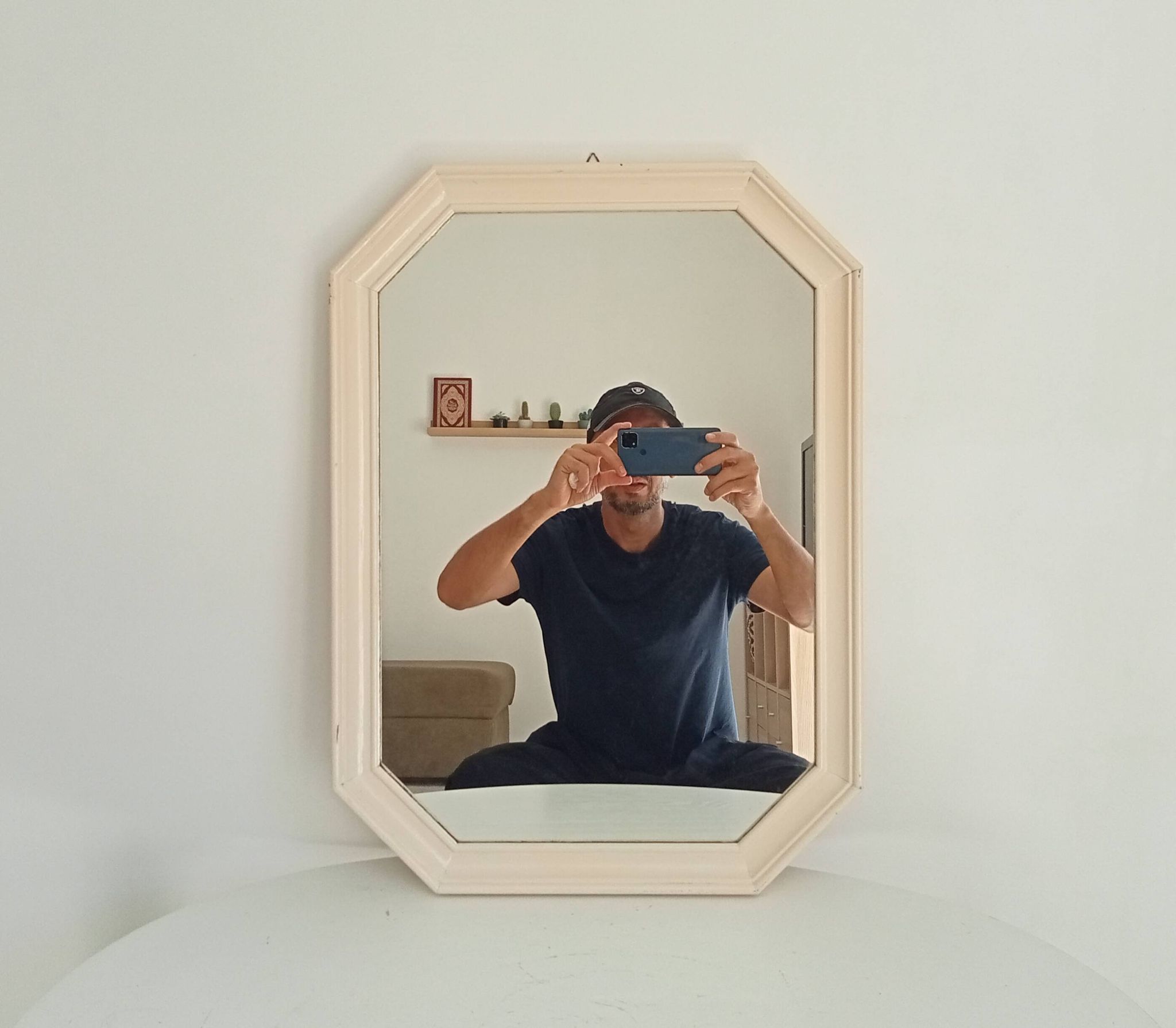 Vintage octagonal white lacquered mirror