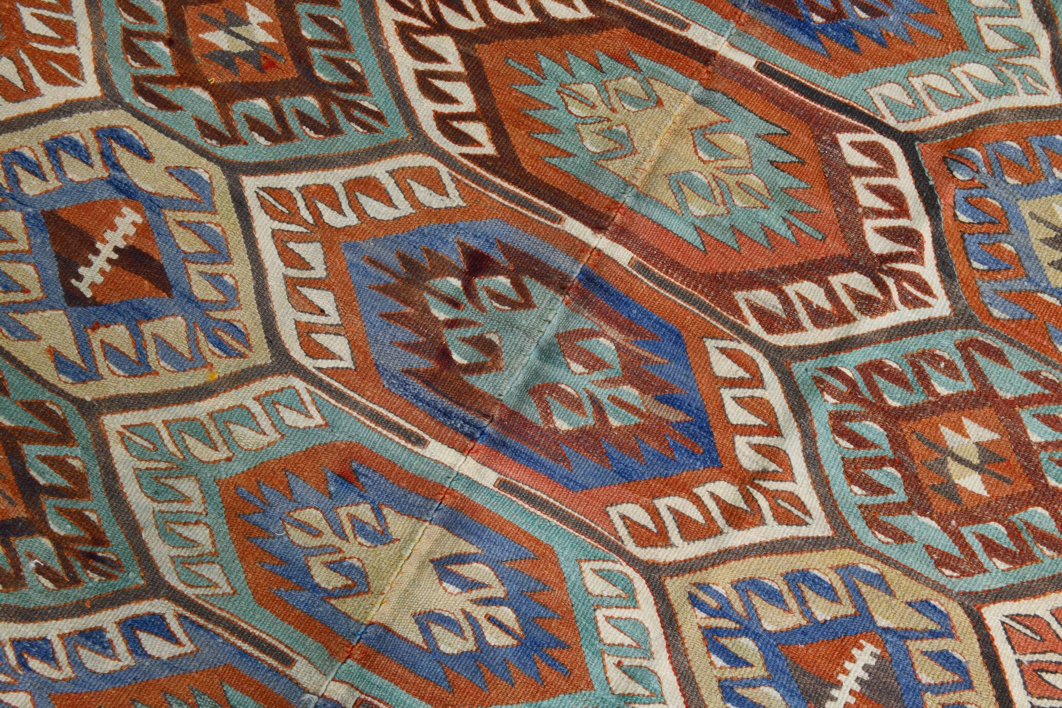 7x10 Green & Blue Geometric Pattern Kilim Rug, 222x303Cm