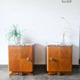 Pair of retro marble and wood bedside tables