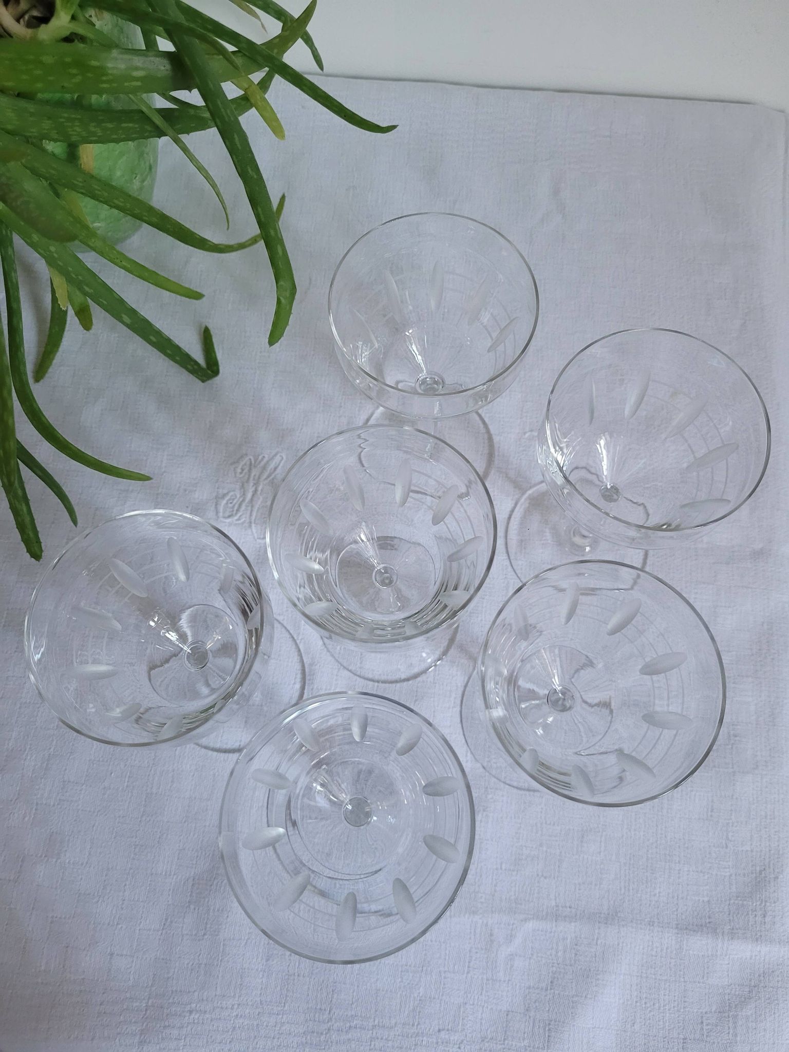 Set of 6 cut glass wine glasses