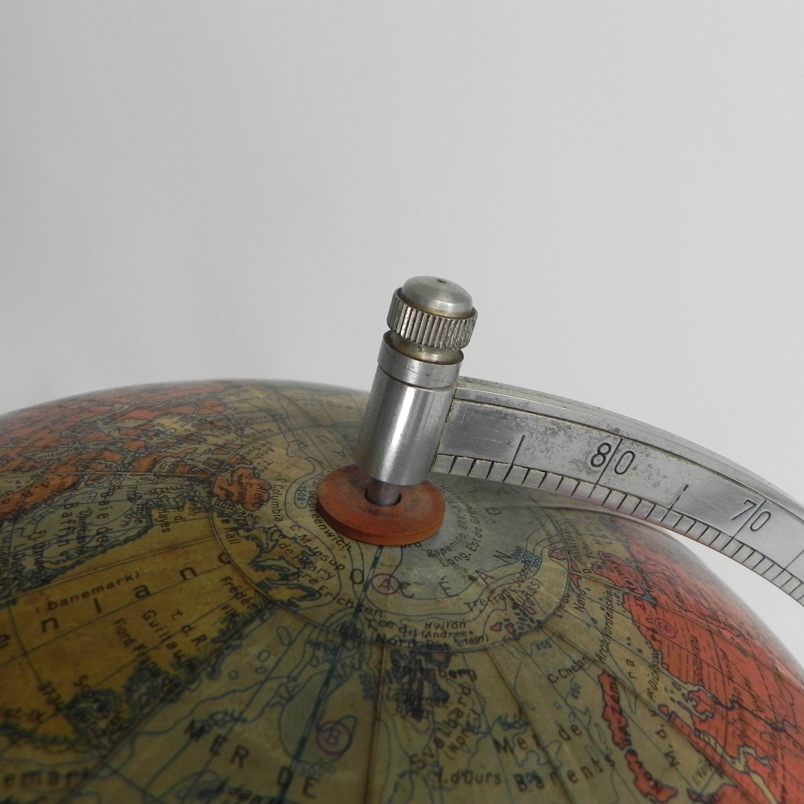 Paper mache globe on wooden base, 1960s