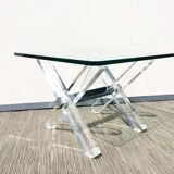 Table basse carrée ' Tréteaux ' . Plexi & verre. Vintage 80s