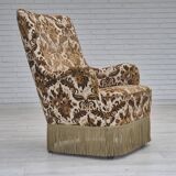 1960s, Danish highback armchair, furniture velour fabric, ash wood.
