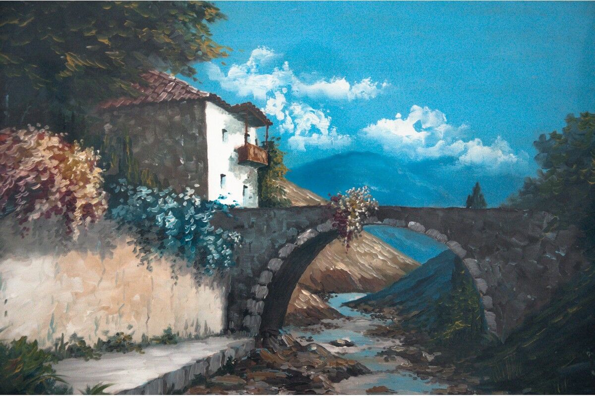 "Bridge over a stream" painting