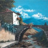 "Bridge over a stream" painting