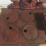 Stove, miniature cast iron stove + utensils